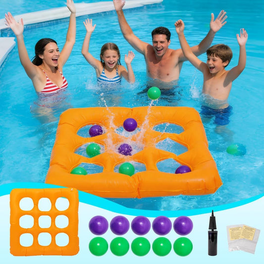 Pool Toys, Pool Tic Tac Toe Game with 10 Balls Outdoor Summer Swimming Pool Party, Beach Toys, Reusable Water Balloons Tic Tac Toe Game, for Teens Adults 2-10 Players