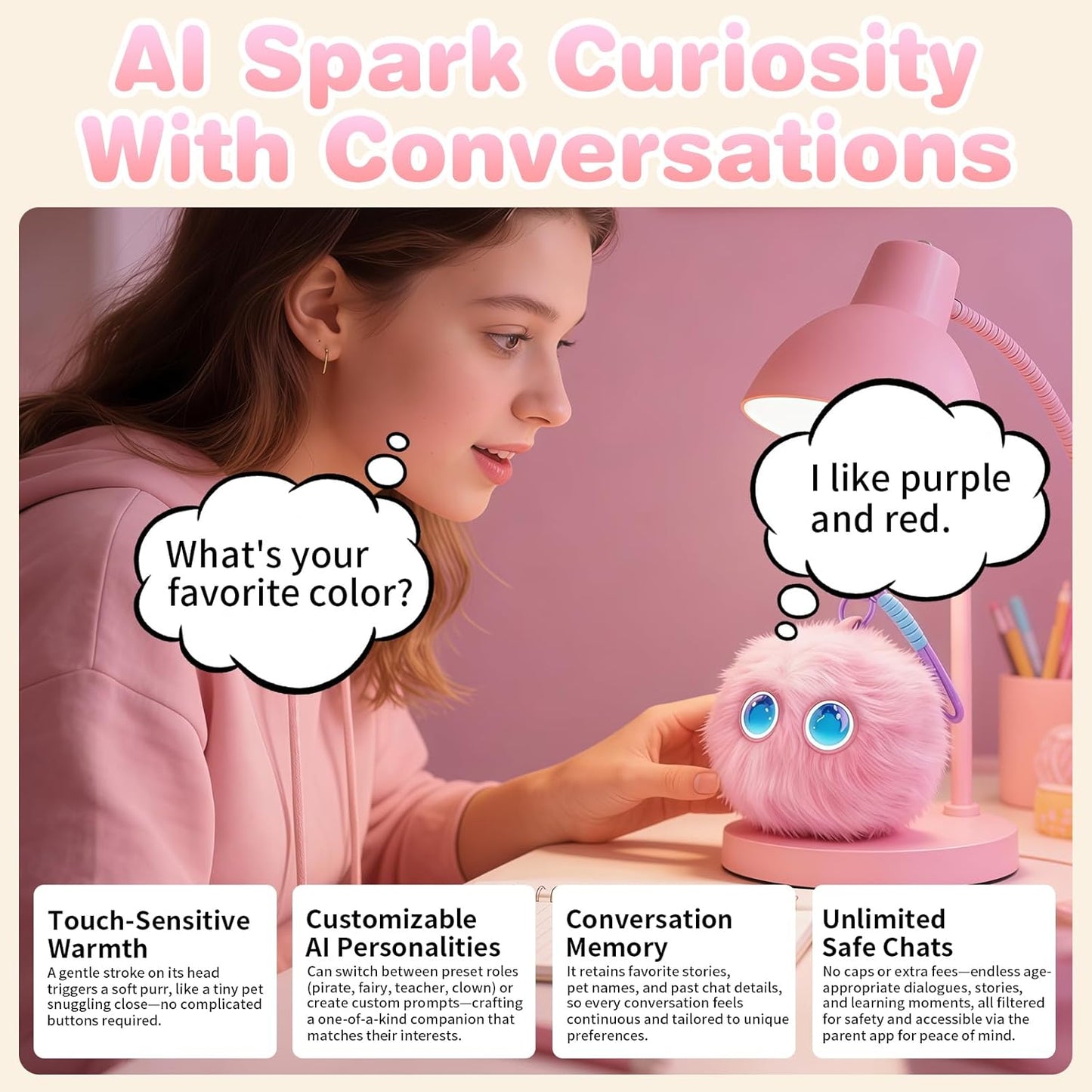 AI Smart Stuffed Animal, Cute Interactive Electronic Toys, Emotional Eyes, Bedtime Story, Multilingual Learning, Unique Gifts