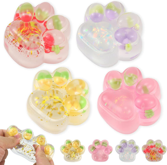 4 Packs Cat Paw Taba Squishy Fidget Toys, Cute Kawaii Mochi Squishy, Sticky Fruit Cat Paw Squeeze Toys for Stress Relieving