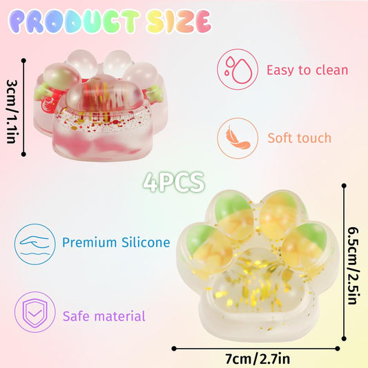 4 Packs Cat Paw Taba Squishy Fidget Toys, Cute Kawaii Mochi Squishy, Sticky Fruit Cat Paw Squeeze Toys for Stress Relieving
